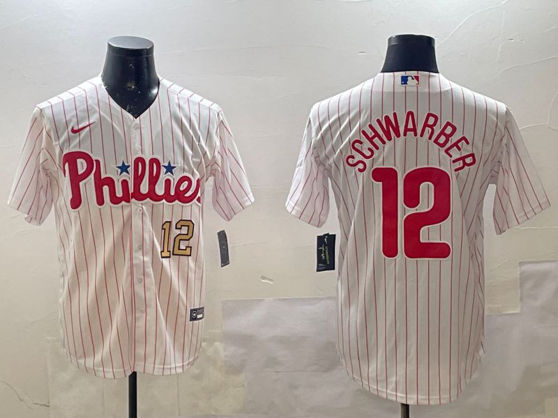 Men Philadelphia Phillies #12 Schwarber White stripe Game 2025 Nike MLB Jersey style 2->philadelphia phillies->MLB Jersey